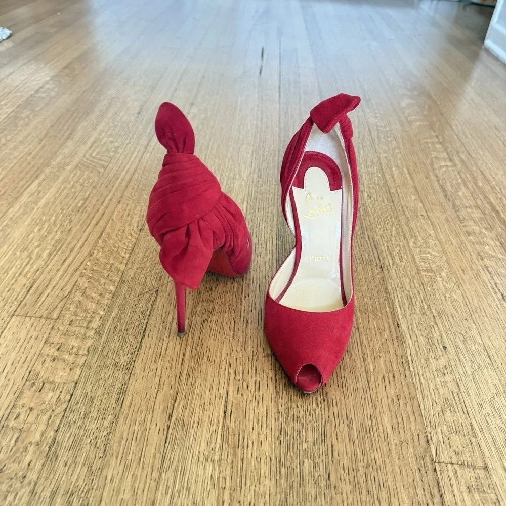 CHRISTIAN LOUBOUTIN Suede Barbara 100 Peep Toe Pumps 36 Oeillet size 37.5